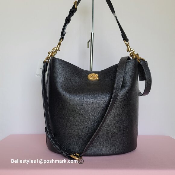 COACH Willow Polished Pebbled Leather Bucket Shoulder Bag- Black color ⭐ - Picture 2 of 16